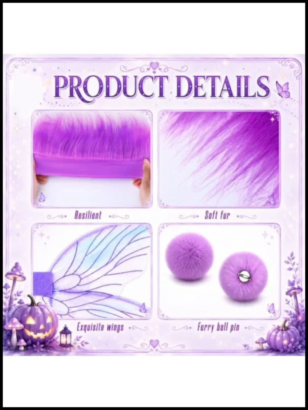 Adult Fairy Wings Costume Set with Pom Pom Hair Clips & Wig